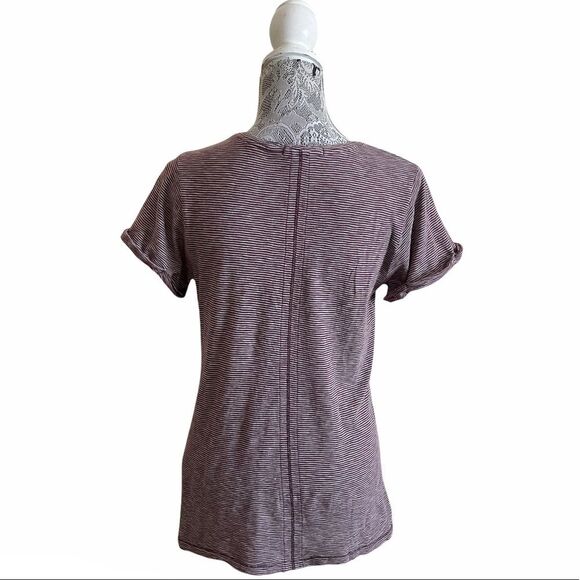 Rag & Bone/Jean Stripe Crewneck Tee Burgundy Size Medium - Picture 3 of 9